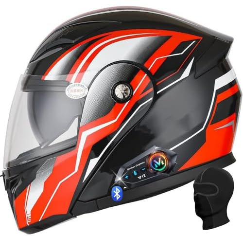 Casque de moto intégral Bluetooth modulaire rabattable avec double visière antibuée, casque de moto léger homologué ECE avec double micro haut-parleur for les motards urbains ou de tourisme(I,L 59~60C
