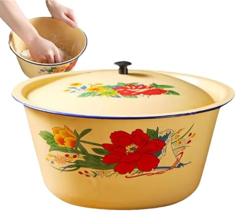 Enamelware bowls – Decorative Crock, Retro Pan | Multi-Use Noodle Tray Small Salad Server Japanese Cuisine Tureen For Meals Dining Hot Dishes Culinary Outdoor Picnic Traditional Cooking