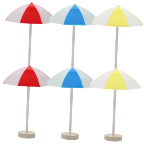 Hohopeti 6pcs Mini Beach Umbrellas for Doll House DIY Decors Medium Red Blue Yellow Resin Sunshade Decorations Stable Non-fading Micro Landscape Accessories for Imaginative Play