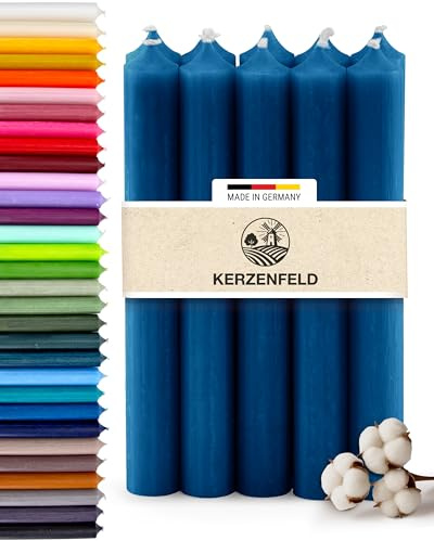 Premium Stabkerzen Petrol durchgefärbt, 10 Stück - 180mm x 22mm Länge | Made in Germany, Lange Brenndauer 8+ Stunden - Bunte Spitzkerzen Ohne Tropfen & Rußen - RAL-Zertifizierte Haushaltskerzen