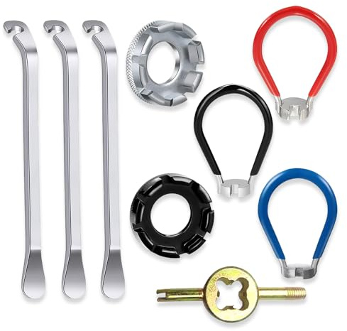XFSRG Set di 9 Chiavi per Raggi della Bicicletta Tiraraggi Bici Universale Leva Pneumatici per Riparazione Centraggio(#2)