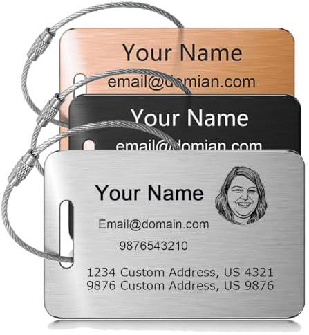 Individuelle Gepäckanhänger aus Metall, personalisierbar, einzigartig, für Koffer und Rucksack, Handtasche, Reisen, langlebig, wasserdicht und robust, Edelstahl, 3 Farben, B