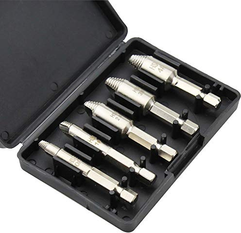 TOOLSTAR Schraubenentferner- und Ausdreher-Set, Doppelkopf-Bolzen-Ausdreher mit Koffer zum Entfernen von gebrochenen oder beschädigten Schrauben, Bolzen (5 Stück, Silber)