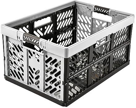 keeeper 4x Stabile Profi-Klappboxen mit Soft-Touch Griffen, 54 x 37 x 28 cm, 45 l, Ben, Hellgrau