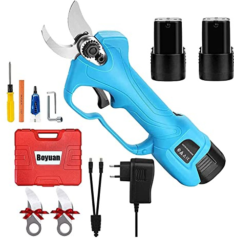 Sécateur Professionnel Sans Fil électrique,2 Pack Batterie au lithium rechargeable de 2000mAh, diamètre de coupe de 25 mm (0,98 pouce), pour arbre de ramassage de jardin, 6-8h de temps de travail