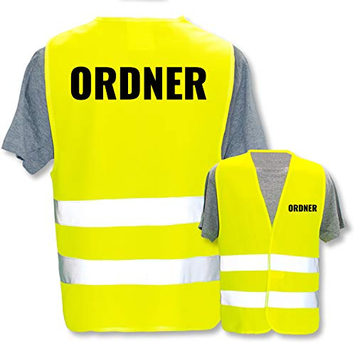 Hochwertige Warnweste mit Leuchtstreifen * Bedruckt mit: Ordner * Farbe + Größe: Gelb (M/L) * Thema Sicherheit und Team * Farbiger oder Reflektierender Druck
