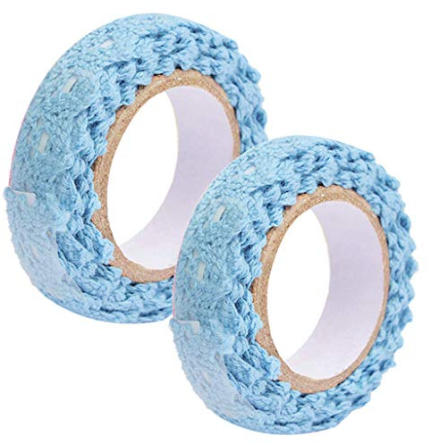 2 Rollen Spitzenband, selbstklebend, Vintage, Handwerk, Spitze, Deko, Band, Lochstickerei, Spitzenband, für Hochzeit, Tisch, Dekoration, DIY, Geschenk, Band, Bordüre, Scrapbook (Blau)