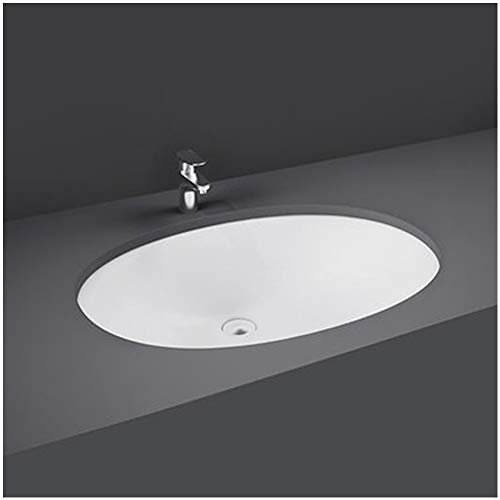 Lavabo sottopiano da Incasso 57 x 42 cm, Design Ovale Moderno in Ceramica Bianca Lucida, Completo di Dima di Taglio per riduzione su Misura