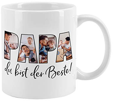 Herz & Heim® bester Papa Tasse personalisiert kreative Fototasse mit 4 eigenen Bildern für den besten Papa einfach selbst gestalten Geschenk Vater Geburtstag