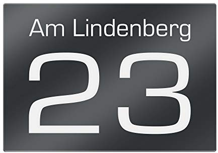 Hausnummernschild Anthrazit RAL 7016 Hausnummer Straßenname 20 x 14 cm | hochwertiges Schild, groß, Premium Lasergravur, veredelt, grau