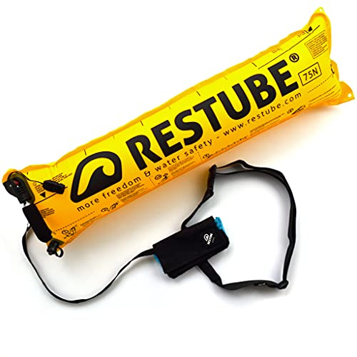 RESTUBE Active Bouée de Sécurité Gonflable pour Nage en Eau Libre - Flotteur Adulte et Enfant - Bouée Tractée à Gonflage Automatique avec Sifflet