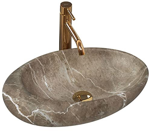 Rea Lavabo da Appoggio Roxy B Stone NATURE Lavandino bagno 490 x 310 x 135 mm Ceramica (grigio)