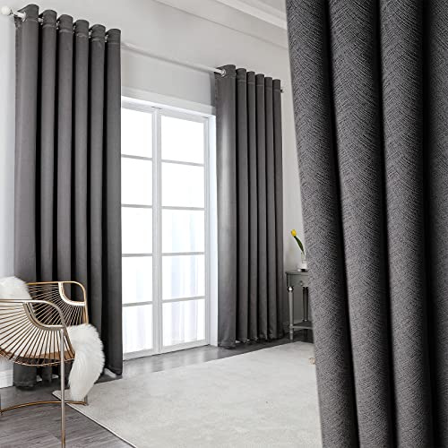 Krismile Blackout Eyelet Curtains in Grey - Thermal Insulated & Noise Reducing, Short Panels for Bedroom, Room Darkening, 46 x 62inch 2 Panels