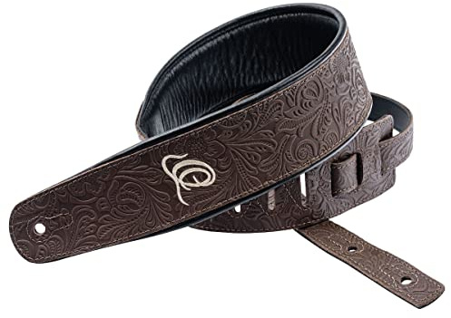 Ortega Guitars Gitarrengurt Länge Verstellbar - Akustik Gitarre / Bass, E-Gitarre, E-Bass - Byzantine Series - Echtleder, Byzantine Cocoa (OSBY-2) | Länge verstellbar, für Akustik Gitarre / Bass, E-Gitarre, E-Bass