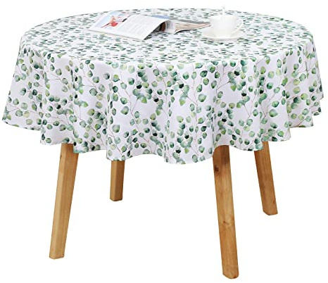 Qucover Round Tablecloth 150cm Wipe Clean Table Cloth 59 Green Leaves