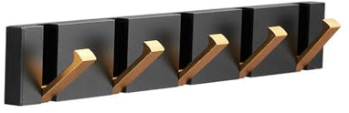 Spotact Wandgarderobe 70 Grad 5 Haken, Schwarz Gold, 36 * 5 * 1,5 cm | Aufhänger, Goldenes Metall, Handtuchhalter, Rostfreier Kleiderhaken, für Eingangsbereich, Badezimmer, Schlafzimmer, Küche