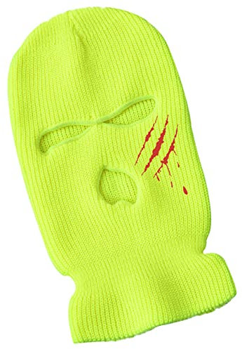 Tsangbaby Halloween Blutkratzer Strickmaske 3 Loch Sturmhaube Ski Maske Winter Warm Vollgesichtsmaske Hut für Outdoor Sport Radfahren, fluoreszierendes gelb, M/L