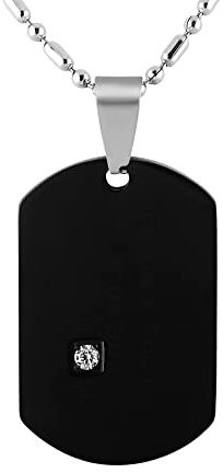 Hanessa Personalisierte Kette mit Gravur Edelstahl 50 cm mit Anhänger Dog Tag mit Strass-Stein in silber schwarz - Halskette für Männer und Frauen - Personalisierter Schmuck Damen Herren