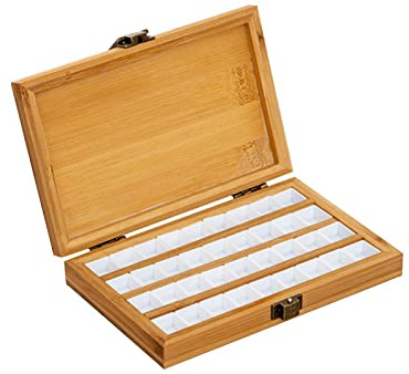 Harilla Leere Bambus Aquarellfarbkasten, Malerpalette Holz, Bambus-Aquarellfarben-Palette Halbe Näpfchen, Holz-Reisebox, Aquarell-Farbkasten für Maler, Kinder, Erwachsene, Studio, Zuhause, 36 Gitter