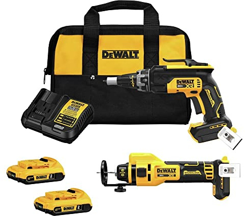 DEWALT 20V MAX XR Brushless Drywall Screw Gun and Cut-Out Tool Combo Kit with 2 Batteries and Charger Included (DCK265D2)
