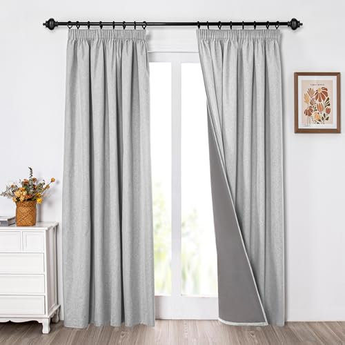 MYSKY HOME Vorhänge Blickdicht Kräuselband Gardinen Schlafzimmer Thermovorhang Kälteschutz Verdunkelung, Höhe 245 x Breite 140cm, Hellgrau, 2er-Set