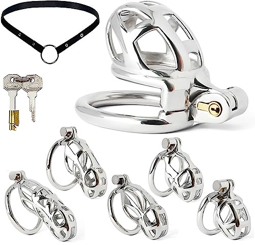 ScreaAss 316L Edelstahl 3D Peniskäfig 5 Größen Atmungsaktiver Keuschheitskäfig Herren Mit Gürtel, Umschnall Metall Keuschheitsgürtel Cock Cage SM Bondage Keuschheit Sex Toys Für Männer,Silber/m,43mm