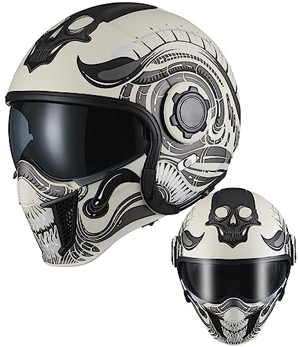 WYXAXNM Motorradhelm Jethelm Roller Helm Scooter Helm Moped Mofa Helm mit Visier DOT/ECE Zertifiziert Vintage Motorrad Jet Helm Roller Helm Harley-Helm Für Jugendliche Männer Frauen