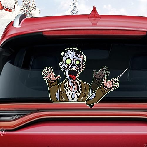 Halloween Rear Wiper Stickers, Nouiroy Zombie is Coming Wiper Decals 3D Reusable Funny Vinyl Decals Waterproof Rear Window Wiper Decor Vehicle Tags Stickers (Zombie Here)