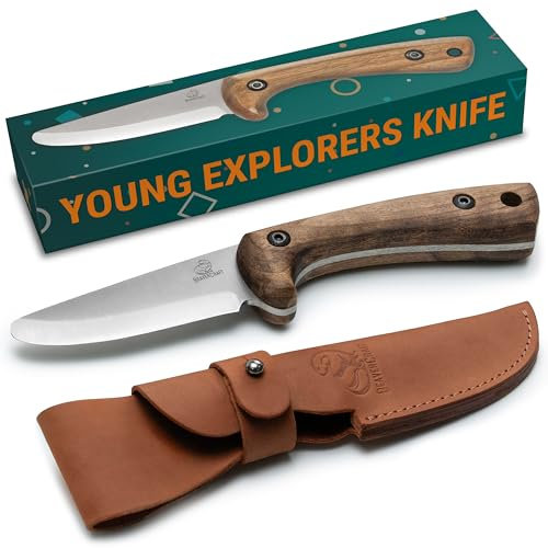 BeaverCraft Couteau pour enfants Couteau Bushcraft pour enfants sûr avec couteaux fourreau pour garçons Premier couteau de camping avec pointe arrondie BSH Kid