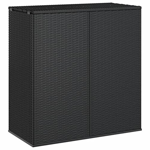 TANZEM Garten-Kissenbox, Gartenbox, Auflagenbox, Gartenschrank, Balkonschrank, Aufbewahrungsbox, Gartenkiste, Balkon Schrank, Outdoor Box, PE Rattan 100x49x103,5 cm Schwarz