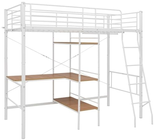 vidaXL Bunk Bed with Table without Mattress White Metal 90x200 cm