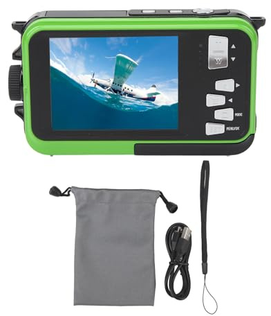 Fotocamera Subacquea, Fotocamera Digitale Impermeabile da 48MP 2.7K HD 16X Zoom Digitale Fotocamera Compatta a Doppio Schermo per Adolescenti Studenti Anziani Snorkeling
