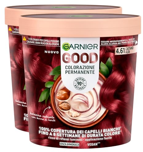 Garnier Good Permanente Haarfarbe, für bis zu 8 Wochen, brillante und leuchtende Farbe, deckt 100 % der weißen Haare ab, vegane Formel ohne Ammoniak, 4,61 Kastanienbraun Alba - 2 Packungen