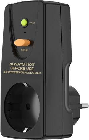 FI Steckdose, Personenschutz-Stecker, Anti-Leckagen und Elektro-Schock, 230V/16A FI Schutzschalter Stecker, Steckdose mit FI Schutzschalter passend für Haushalt Geräte, Schwarz