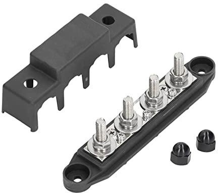 TKSE 250 Amp Bus Bar 4 Post Power Distribution Blocks, Power Distribution Block Bus Bar with Cover M8 Terminal Studs 250 Amp Rating for Marine Automotive RV(black)