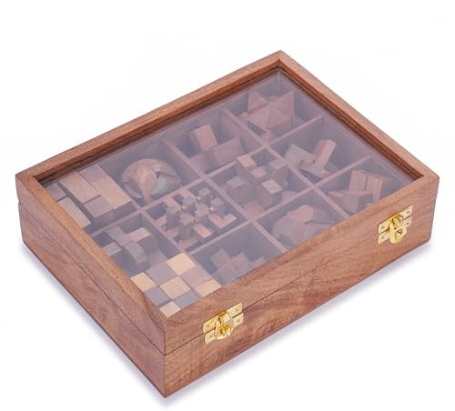 Ajuny Set de Juegos de Rompecabezas de Madera - Desafiantes 3D para Adolescentes y Adultos con Caja de Almacenamiento Decorativa para Pruebas de IQ, Juegos Artesanales como Regalos