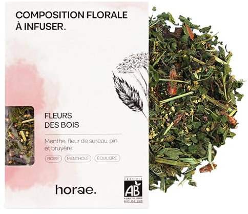 Horae - Infusion vrac bio de Fleurs des bois bio - Tisane de menthe, fleur de sureau, pin et bruyère - Composition florale à infuser - Tisane d'herboristes produite en France