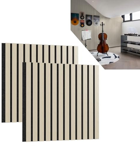ACXIN Lot de 2 panneaux acoustiques 3D en bois de chêne véritable - Placage en bois de chêne véritable sur feutre acoustique - 60 x 60 cm - Panneaux muraux à lamelles - Revêtement mural - Pour