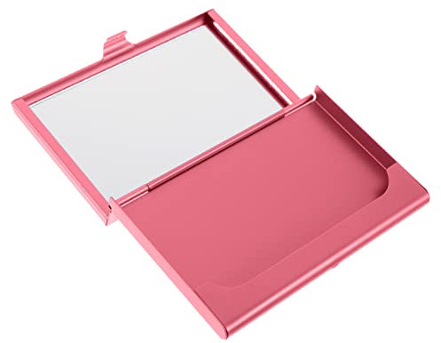 COHEALI visitenkartenetui mit spiegel Brieftasche mit Namenskartenhalter Kreditkarteninhaber Taschenspiegel Kartenetuis Visitenkartenhalter aus Metall Inhaber von Bürokarten Aluminium Rosa