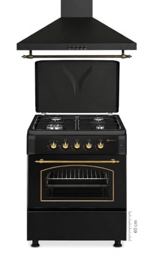 PACK AHORRO COCINA GAS F6S40G2 + CAMPANA HS60PR / ESTILO RUSTICO NEGRO/ANCHO 60 CM/FUEGOS CON ENCENDIDO AUTOMATICO/HORNO 60 L.