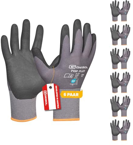 Gebol Top Flex Arbeitshandschuhe, 6 Paar, Gr. 10/XL, Nitril-Grip, nahtlos | Für Werkstatt, Montage & KFZ, sicherer Halt bei jedem Griff, feines Tastgefühl, angenehme Passform