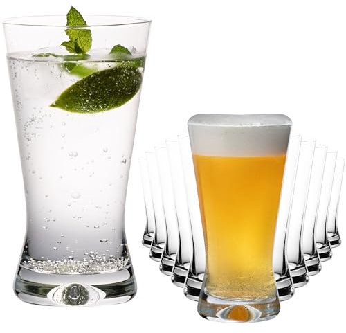 PLATINUX Vasos de cerveza de 300 ml, forma de X, juego de 12 piezas, cristal universal serie 'CrossLine', apto para lavavajillas