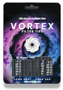 Akira London 50 Vortex-Filters 5.9mm Extra Slim Active Carbon Filter Tips – Premium Coconut Shell Charcoal Filled Pre-Rolled Tips for Joints – Natural, Smooth!