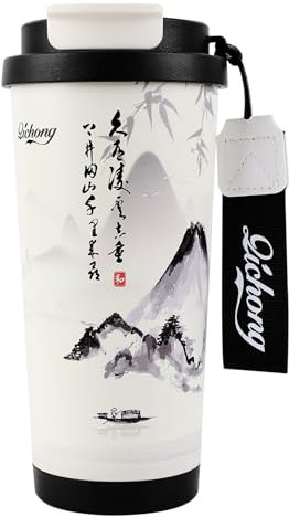 EACHPT Thermo-Kaffeetasse, Thermosbecher, 500 ml, Thermoskanne mit dichtem Deckel, doppelwandig, aus Edelstahl, Kaffeetassen mit faltbarem Strohhalm, für heißen und kalten Kaffee, Milch und Tee