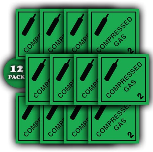 12 Pack - Compressed Gas Stickers - 100mm Waterproof Gas Warning Self-Adhesive Vinyl Labels
