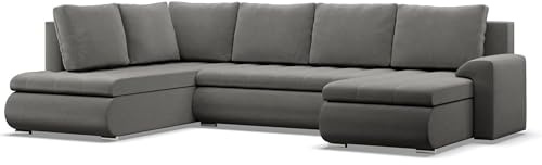Mebligo - Ecksofa mit Schlaffunktion und 3 Bettkasten FORESTA 300x89x200 (BxHxT) Hellgrau - Ottomane Links Eckcouch, Couch U Form, Sofa Wohnzimmer, Sofas & Couches, Eckschlafsofa