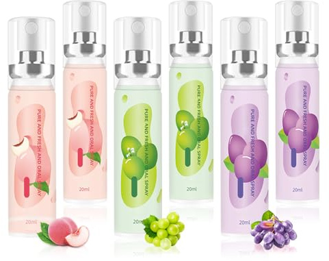 6PCS Oral Breath Spray, 3 Flavors Fruit Mouth Spray Breath Freshener Oral Care for Adults, Portable Long Lasting Refreshing Dry Mouth Spray for Bad Breath