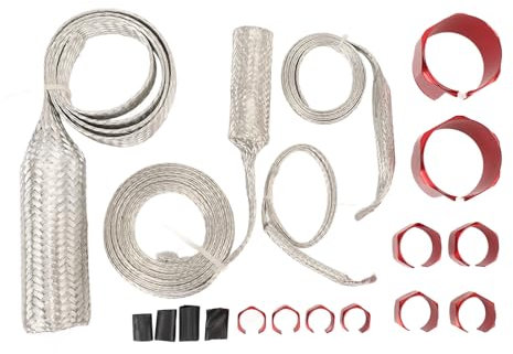 XTEVU Kit de couverture de tuyau en acier inoxydable, ensemble de manches de tuyau de radiateur, protecteur de tuyau résistant à la chaleur universel, enveloppe de tube de (Rot)