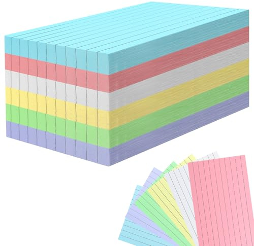 MOXYOY 300pcs Flash Cards Revision Coloured, Ruled Index Record Card 12.7 * 7.6cm for Office Working School Learning, 6-Color