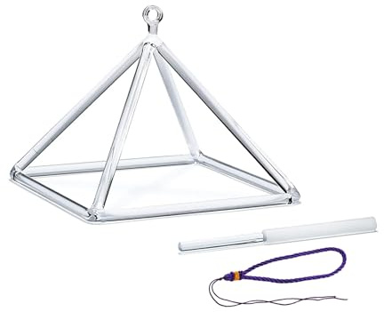 Hye-eun Kristall-Pyramide 20cm aus klarem Quarz mit Kristall-Klangschalenstab und violettem Seil,Für Schalltherapie Meditation & Energiearbeit Transparent 8inch Singing Crystal Pyramid